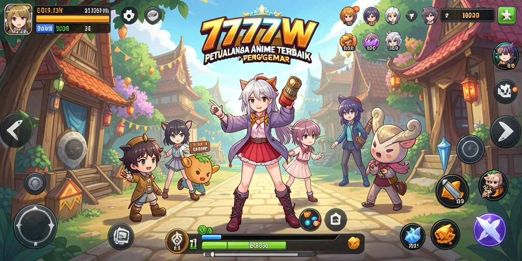 Tampilan gameplay 7777W yang penuh warna dan karakter menarik.