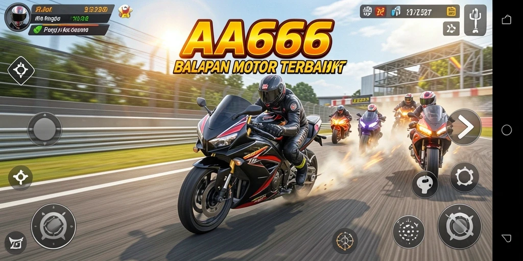 Tampilan gameplay seru AA666 dalam balapan motor yang menegangkan.
