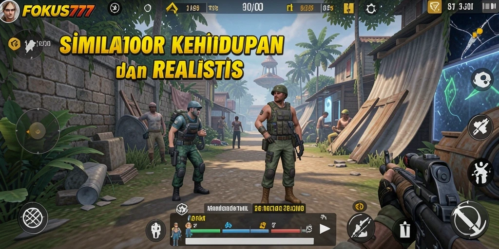 Screenshot utama FOKUS777 menunjukkan gameplay simulasi yang menarik dan penuh warna.