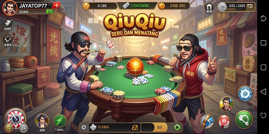 Screenshot utama JAYATOP77 menampilkan gameplay QiuQiu yang dinamis.