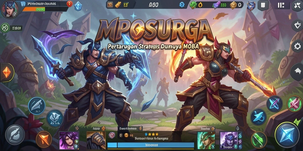 Screenshot utama MPOSURGA menampilkan pertarungan seru dalam arena MOBA.