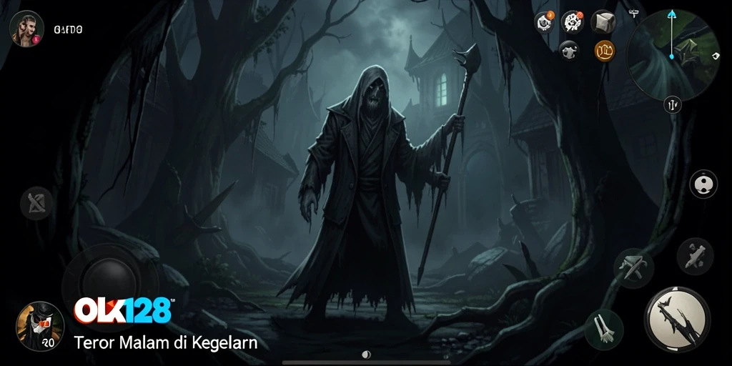 Screenshot gameplay OLX128 menampilkan suasana Horror yang mencekam.