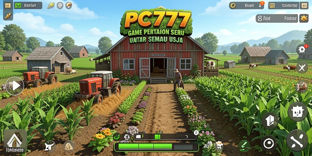 Tangkapan layar utama PC777 menampilkan gameplay menarik dan aktivitas bertani.