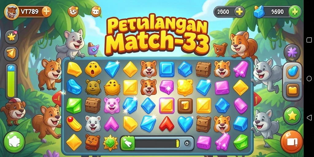 Tampilan gameplay VT789 yang menegangkan dalam genre Match-3.